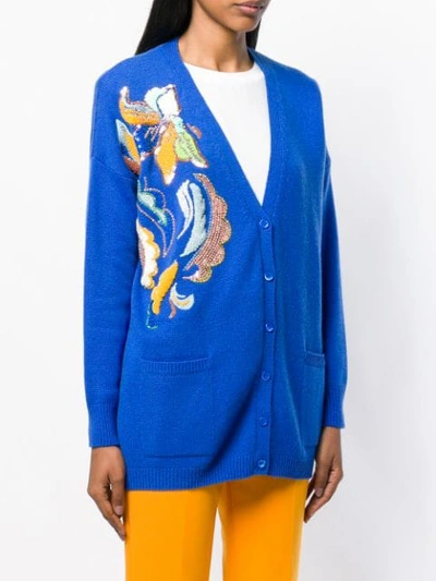 Shop Emilio Pucci Floral Embroidered Cashmere Cardigan In Blue