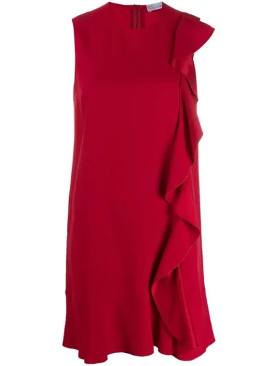 Shop Red Valentino Frilled Sleeveless Dress In D05 Deep Red
