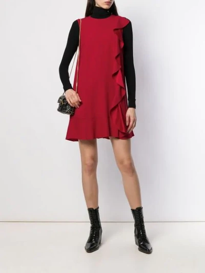 Shop Red Valentino Frilled Sleeveless Dress In D05 Deep Red