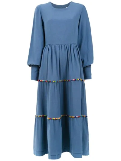 Shop Olympiah 'inca Pompom' Midi Dress In Blue