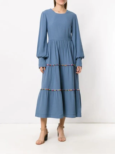 Shop Olympiah 'inca Pompom' Midi Dress In Blue