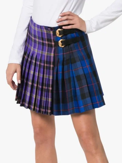 Shop Versace Check Print Pleated Wool Kilt Skirt - Multicolour