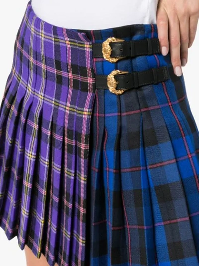 Shop Versace Check Print Pleated Wool Kilt Skirt - Multicolour