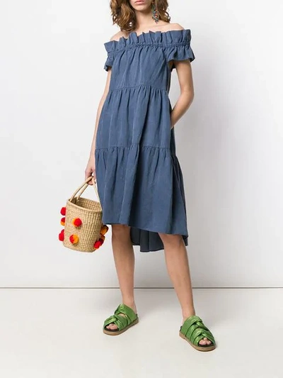 Shop Ulla Johnson Off The Shoulder Dress In Chambray