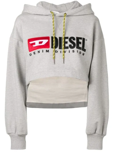 Shop Diesel Logo Cropped Hoodie In Grey