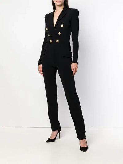 Shop Balmain Double Breasted Jumpsuit - Black