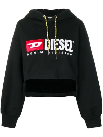 Shop Diesel Cropped Hoodie In Black