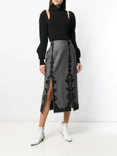 JONATHAN SIMKHAI LACE TRIM GLEN CHECK SKIRT - 灰色