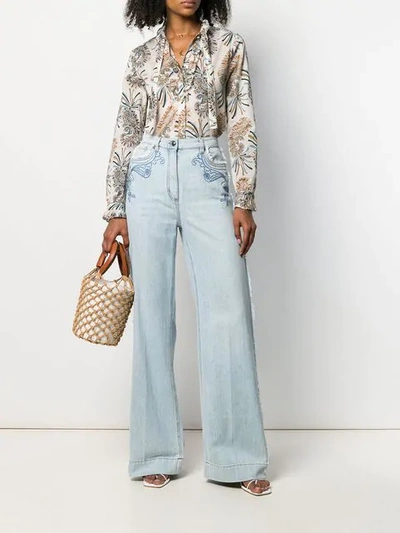 Shop Etro Embroidered Wide Leg Jeans In Blue