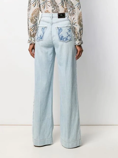 Shop Etro Embroidered Wide Leg Jeans In Blue