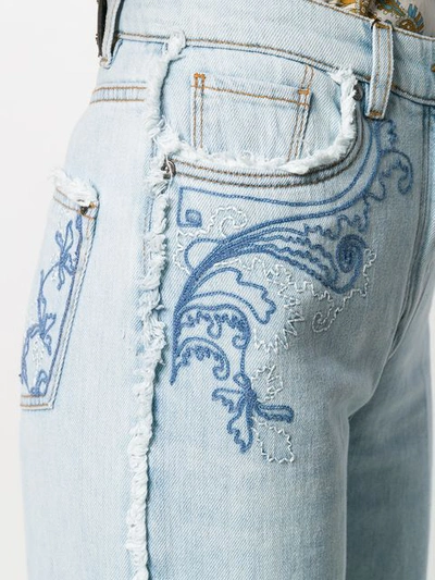 Shop Etro Embroidered Wide Leg Jeans In Blue