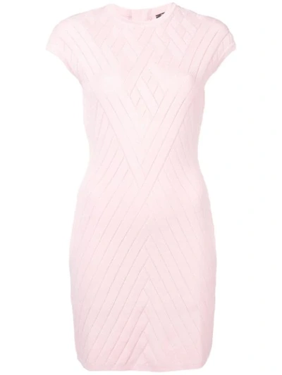 Shop Balmain Chevron Knit Bodycon Dress In Pink