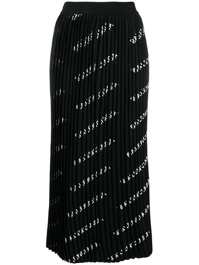 Shop Balenciaga Logo Printed Pleated Skirt In Black