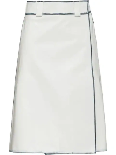 Shop Prada Leather Skirt In White
