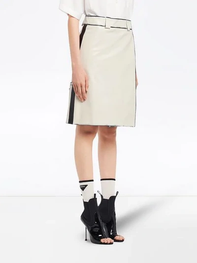 Shop Prada Leather Skirt In White