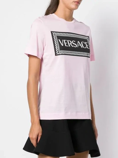 Shop Versace Print Logo T-shirt In Pink