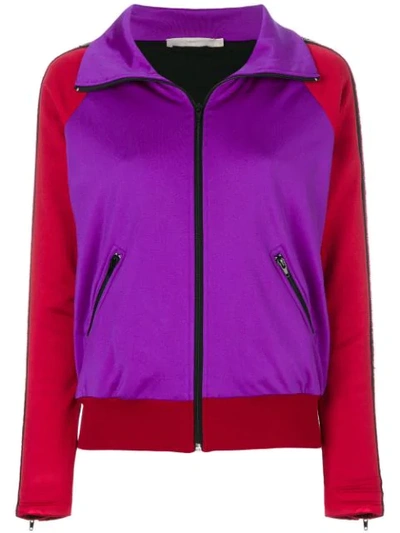 Shop Amen Colour Block Zip Up Jacket - Purple