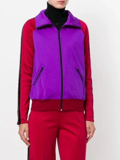 Shop Amen Colour Block Zip Up Jacket - Purple