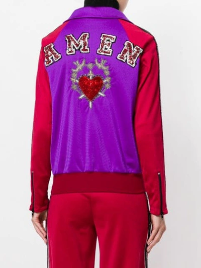 Shop Amen Colour Block Zip Up Jacket - Purple