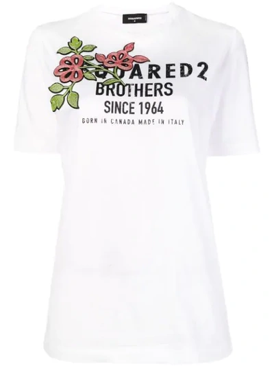 Shop Dsquared2 Flower Logo Print T-shirt In White