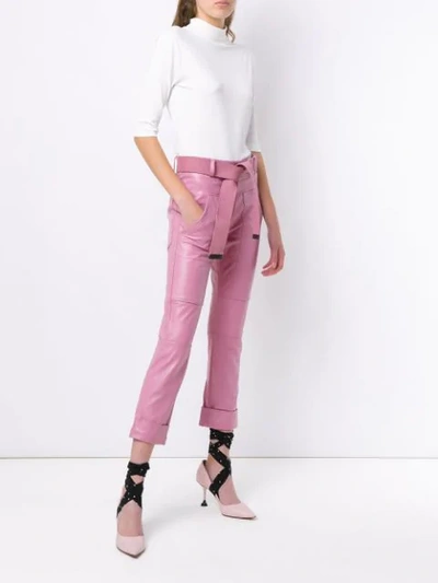 Shop Andrea Bogosian Belted Leather Pants In Pink