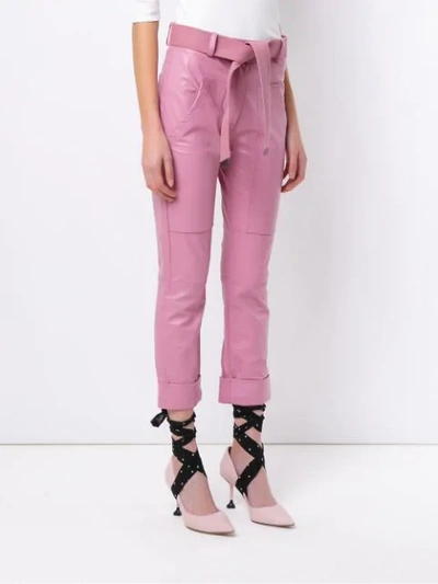 Shop Andrea Bogosian Belted Leather Pants In Pink