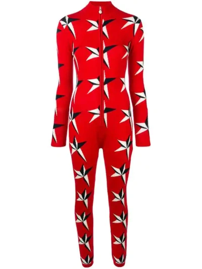 Perfect Moment Star Ii Intarsia Merino Wool Jumpsuit In Red