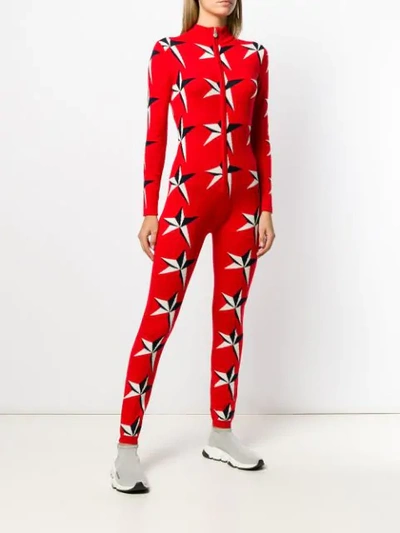 Perfect Moment Star Ii Intarsia Merino Wool Jumpsuit In Red