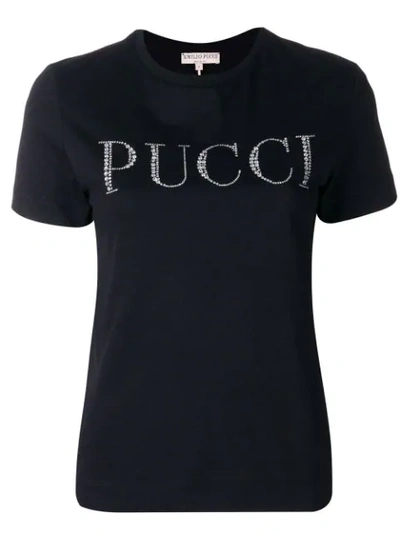 Shop Emilio Pucci Crystal Embellished Logo T-shirt In Black