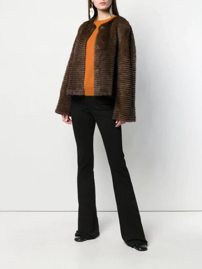 Shop Liska Striped Textured Jacket In Brown