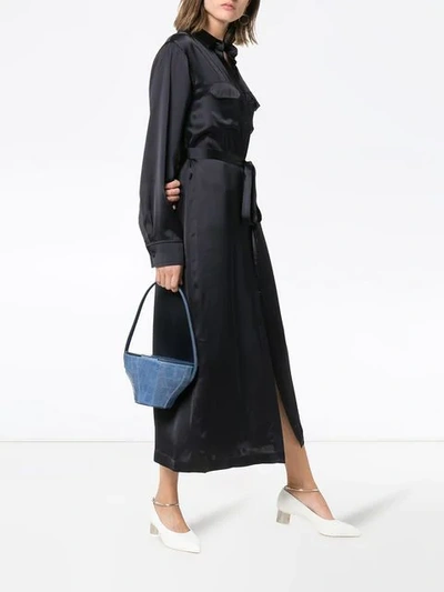 A_PLAN_APPLICATION WAIST TIE LONG LINE SHIRT DRESS - 蓝色