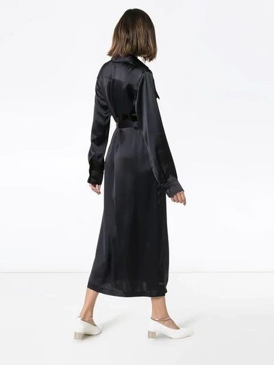 A_PLAN_APPLICATION WAIST TIE LONG LINE SHIRT DRESS - 蓝色