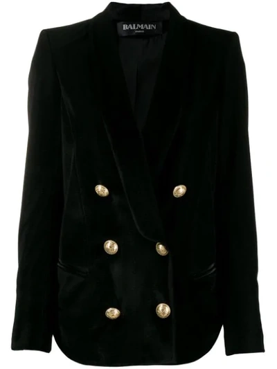 Shop Balmain Velvet Button-embellished Blazer In Black