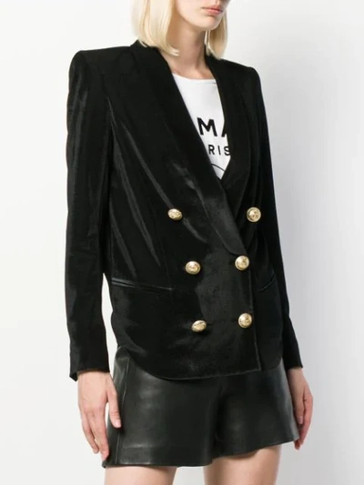 Shop Balmain Velvet Button-embellished Blazer In Black