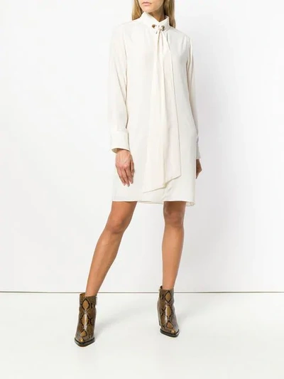 Shop Chloé Pussy Bow Short Dress In Neutrals