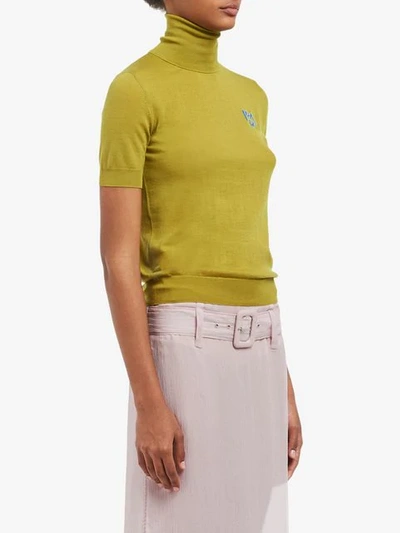 Shop Prada Short-sleeved Turtleneck Knitted Top In F097f Olive Green