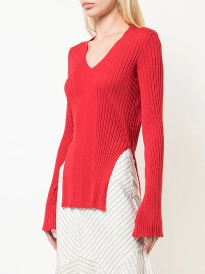 Shop Stella Mccartney Ribbed Knit Side Slit Sweater In Red