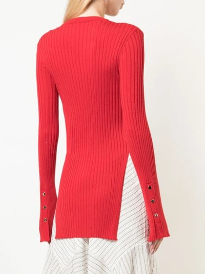Shop Stella Mccartney Ribbed Knit Side Slit Sweater In Red