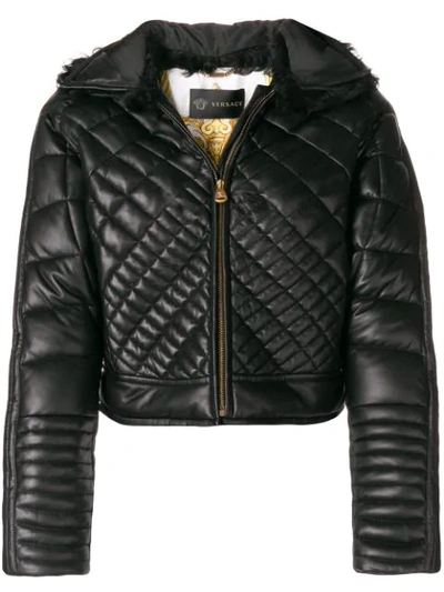 Shop Versace Zipped Quilted Jacket - Black
