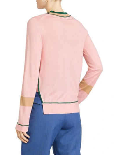 Shop Burberry Stripe Detail Silk Cashmere Longline Sweater - Pink
