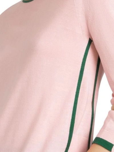 Shop Burberry Stripe Detail Silk Cashmere Longline Sweater - Pink