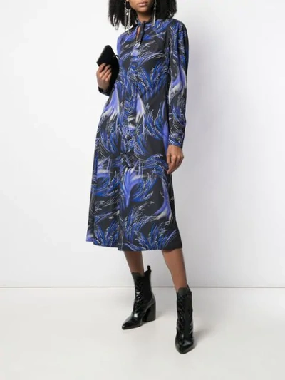 Shop Givenchy Wave Print Midi Shirt Dress In Black