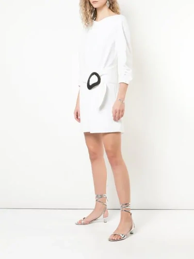 Shop Tibi Drape Twill Shirred Sleeve Dress With Removable Belt In White