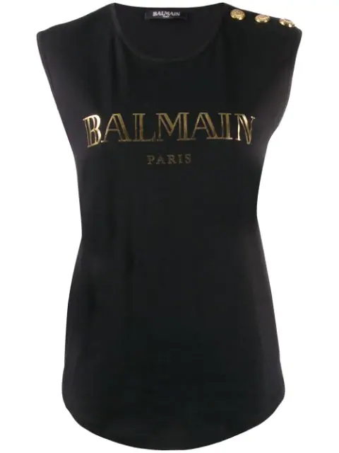 Balmain Logo-print Cotton-jersey Tank Top In Black Gold | ModeSens