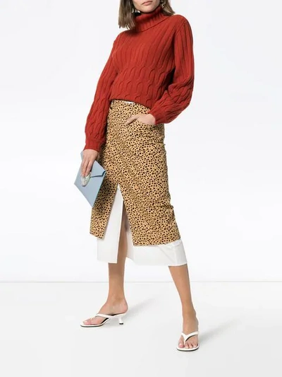 Shop Rejina Pyo Leopard Print High-waisted Double Layer Cotton Skirt In Brown