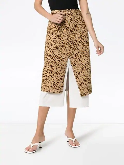 Shop Rejina Pyo Leopard Print High-waisted Double Layer Cotton Skirt In Brown