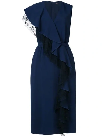 Shop Adam Lippes Ruffled Midi Wrap Dress In Blue