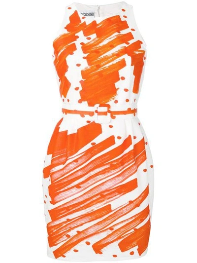 Shop Moschino Scribbled Print Dress In 1127 White Orange