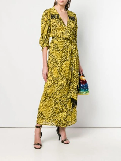 Shop Christian Pellizzari Snake Pattern Wrap Dress In Yellow