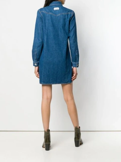 Shop Ganni Longsleeved Shirt Dress - Blue